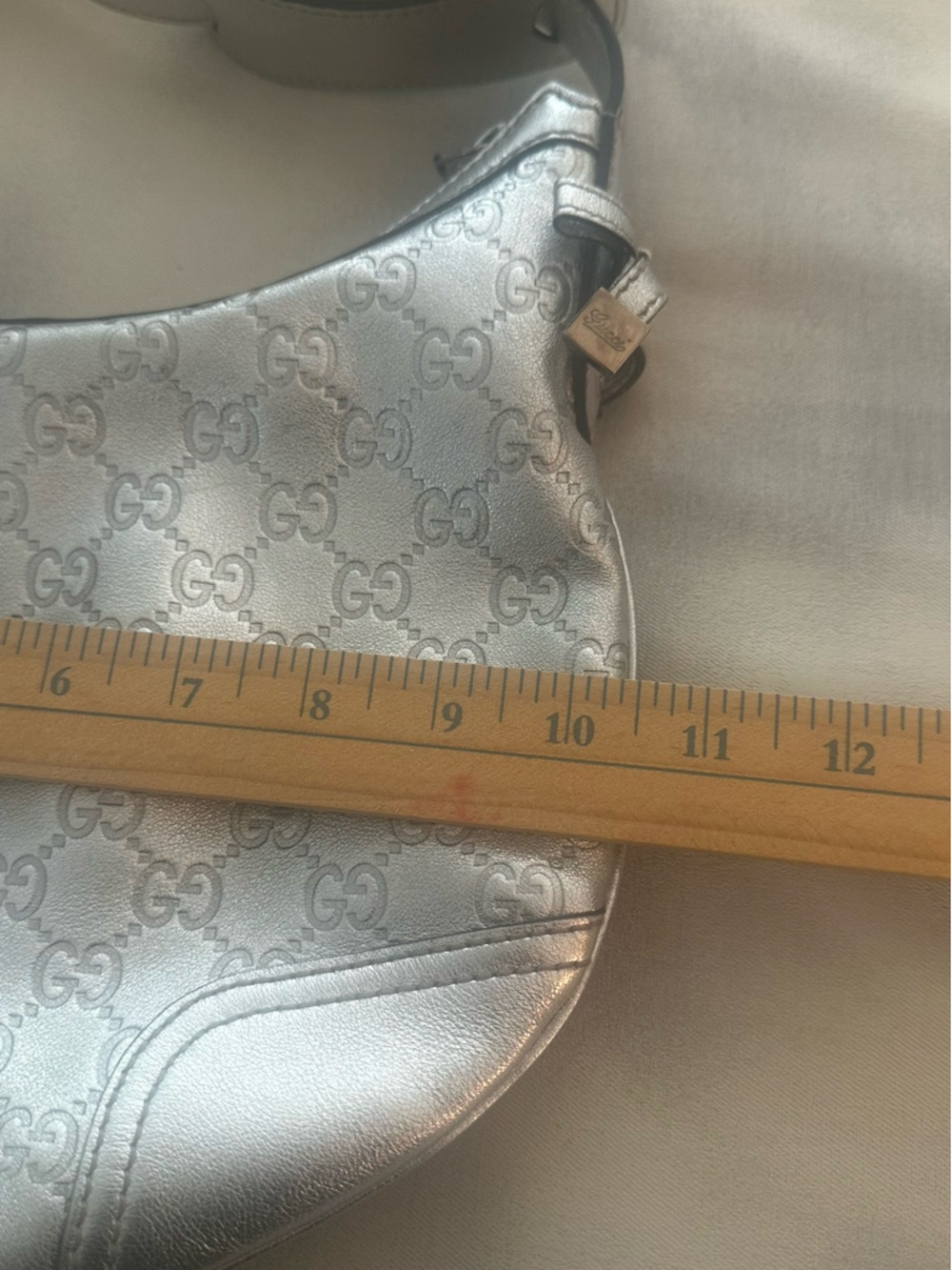 Gucci Silver Monogram Shoulder Bag - Picture 9 of 12